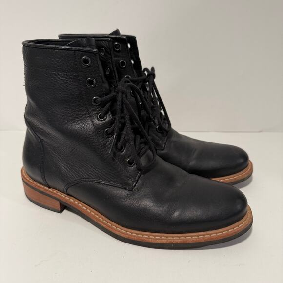 Nisolo Women's Amalia Water Resistant Boot Lace Up Leather Combat Black 8.5 - Picture 1 of 7